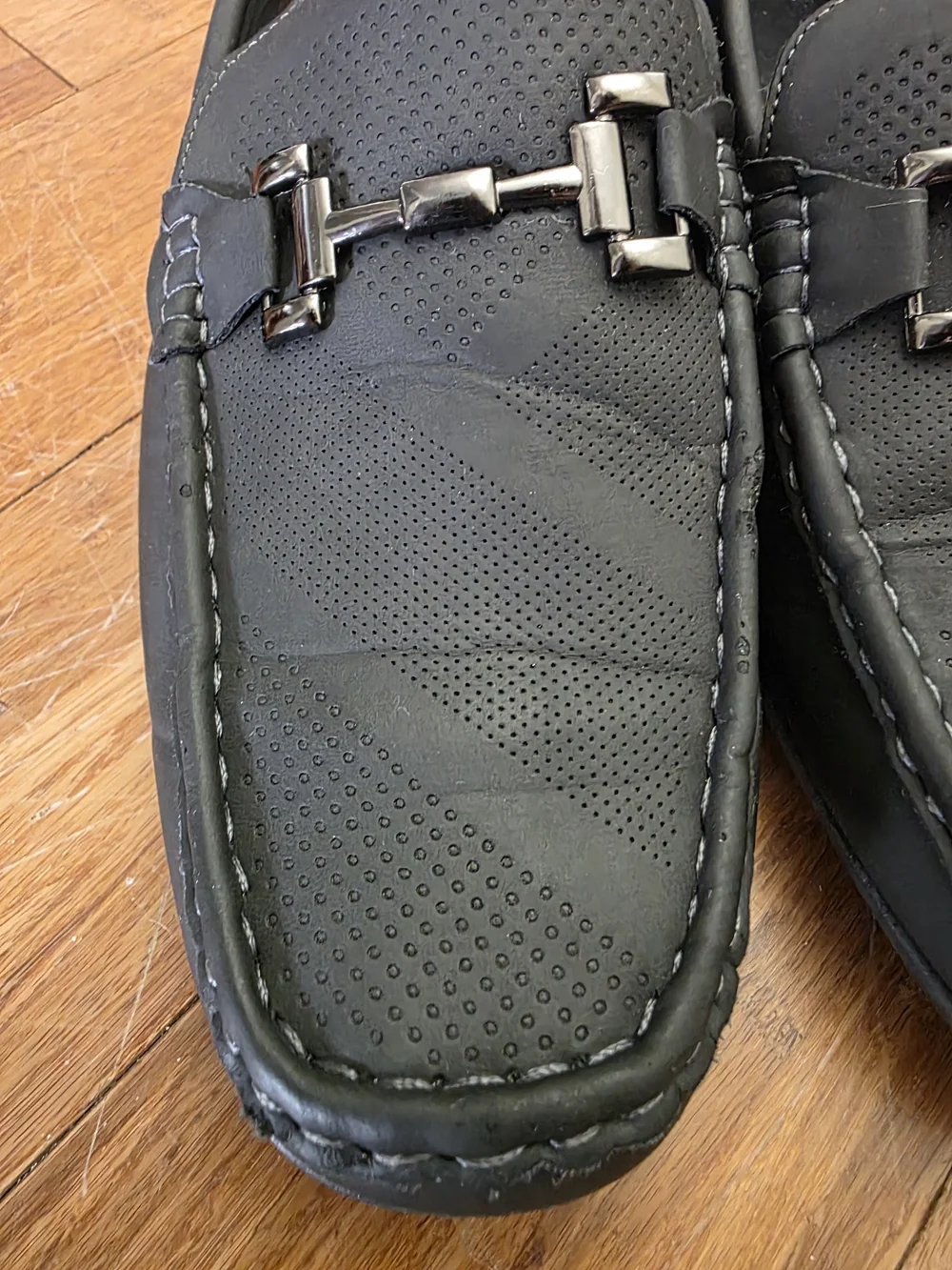 Men's Black Slip-On Driving Loafers with Metal Bit